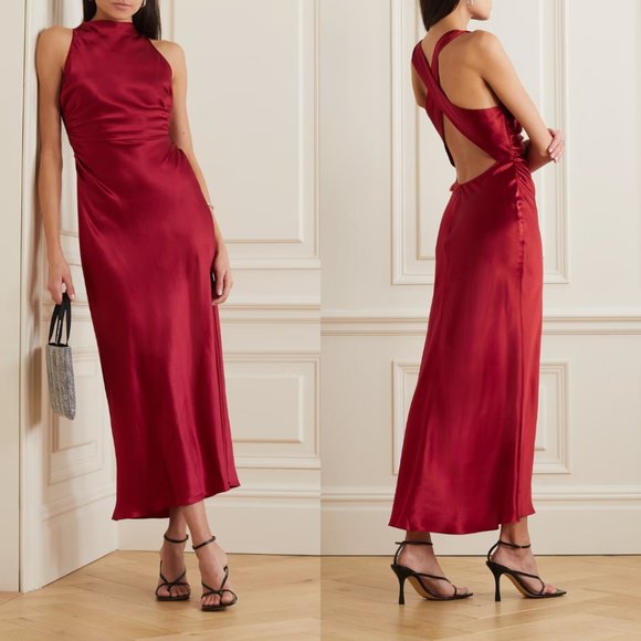 Reformation Casette Sleeveless Maxi Silk Dress Sangre Cut-out Back Sz 6
